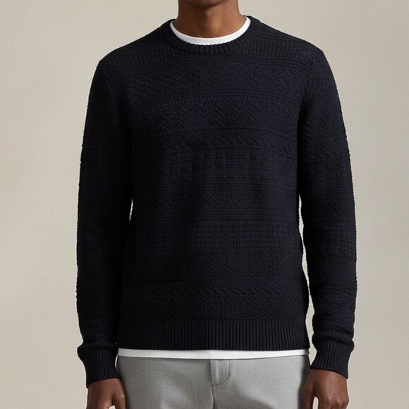 Polo Ralph Lauren Black Textured Knit Crewneck Sweater Linen Cotton Silk Unisex - Picture 1 of 13